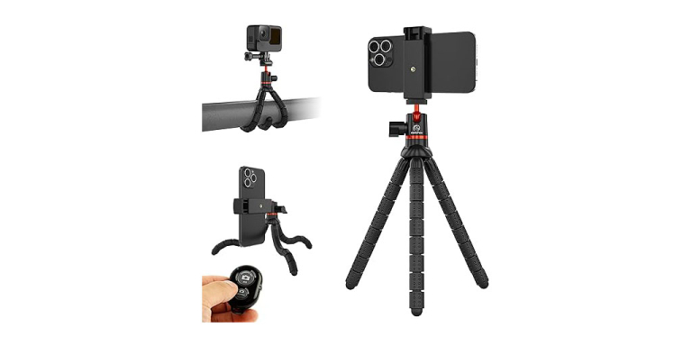 KobraTech TriFlex Mini Tripod for Phone - Small Flexible Tripod for iPhone and Android with Remote - Fits Any Smartphone - Portable, Compact Phone Mount with GoPro Adapter