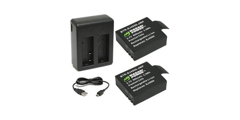 Wasabi Power Battery (2-Pack) and Dual Charger for 1080P and 4K Action Cameras (Compatible with AKASO, Aokon, Campark, DMYCO, HEIHEI, SOOCOO, Vemico, SJCAM M10, SJ4000, SJ5000 and more)